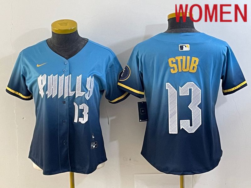 Women Philadelphia Phillies #13 Stub Blue City Edition 2024 Nike MLB Jersey style 5->youth mlb jersey->Youth Jersey